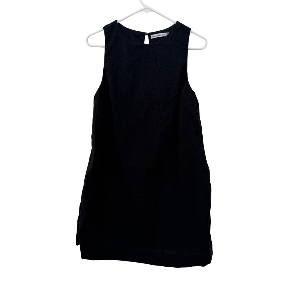 Abercrombie & Fitch Black Linen Blend Sleeveless Shift Mini Dress Small Tall